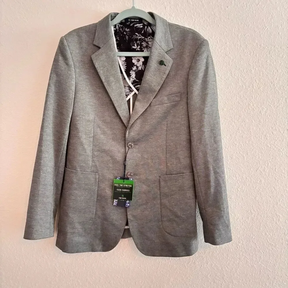 NWT Tom Blaine Men's Gray/Silver Tech Fabric Blazer Small